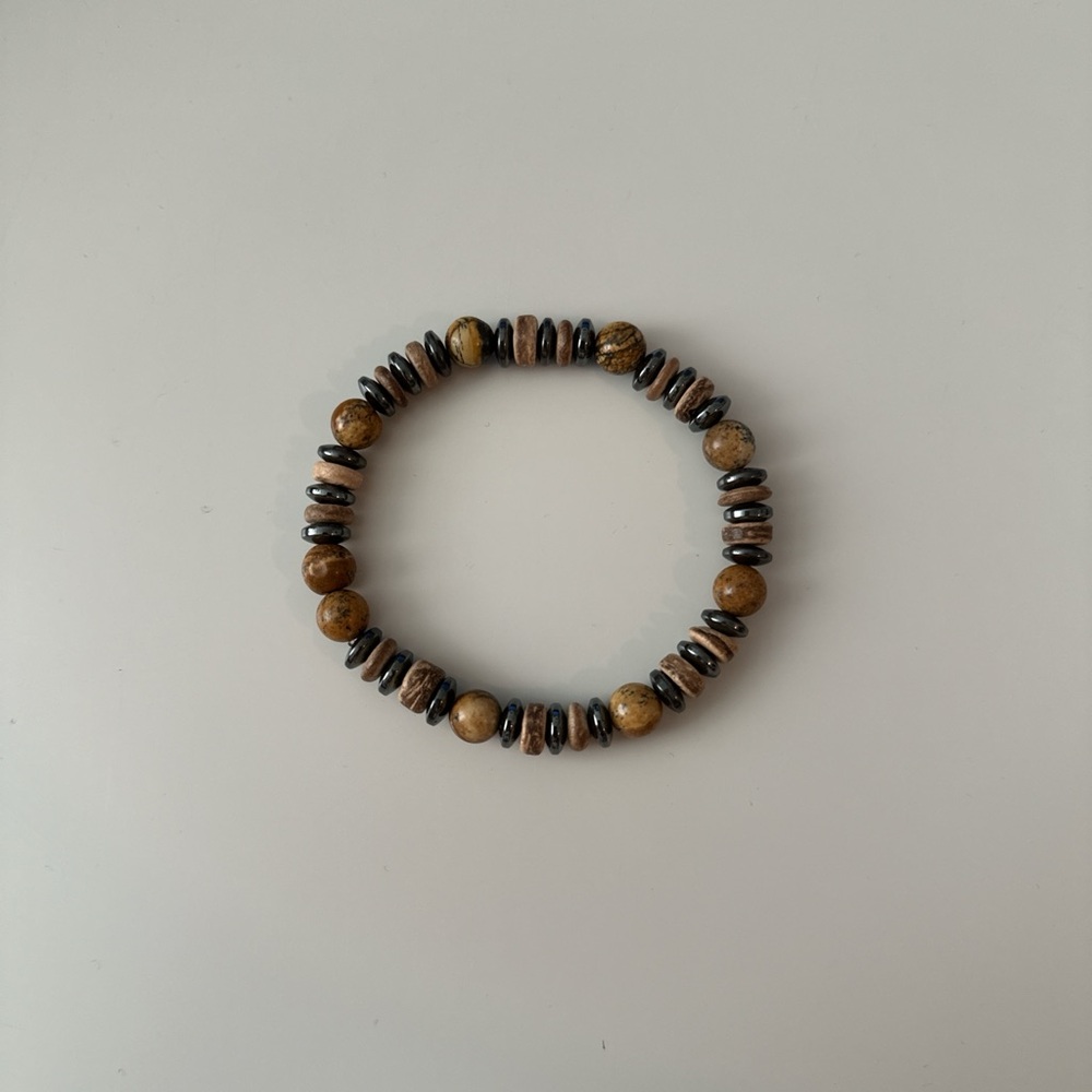 Brown and Silver Beaded Bracelet